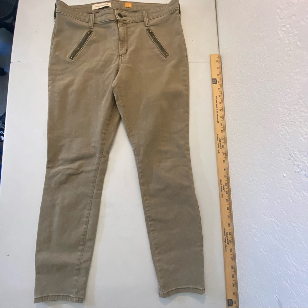 Pilcro Serif Skinny Pants Lt Olive Khaki Zip Pocket & Hem Ankle Jeans 32 Anthro